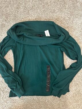 Banana Republic Green Off-Shoulder Fold-Over Sweater